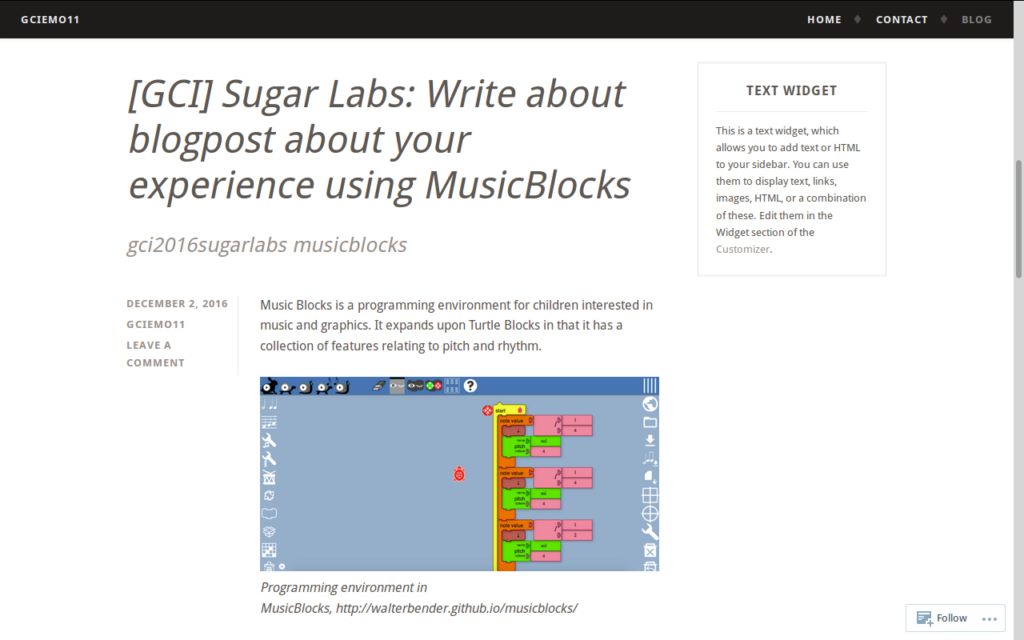 Student Blogpost on Music Blocks. https://gciemo11.wordpress.com/blog